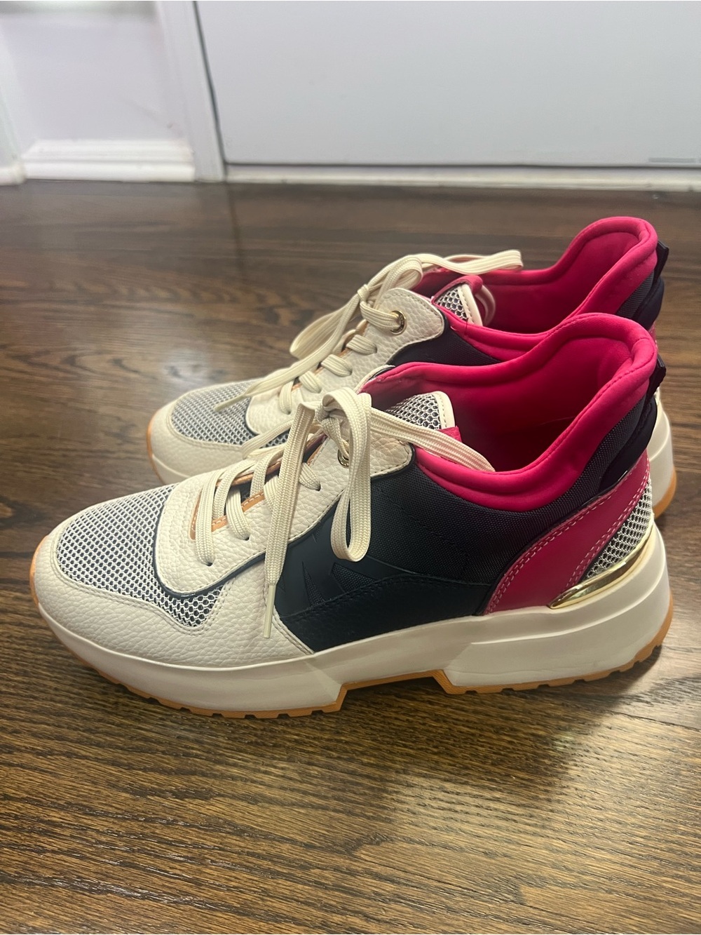 Michael Kors Cream, Black and Pink Platform Sneakers